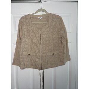 Coral Bay Petite Full Zip Textured Jacket‎ Womens Size PM Beige Utility Cotton